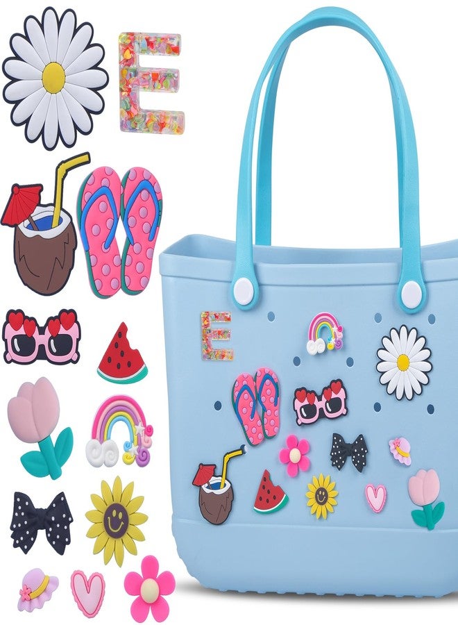LA KEN DU Beach Bag Accessories PVC Rubber Totes Inserts Charms for Bogg Bag,Letter Charms for Bogg Bag (E) - Image 1